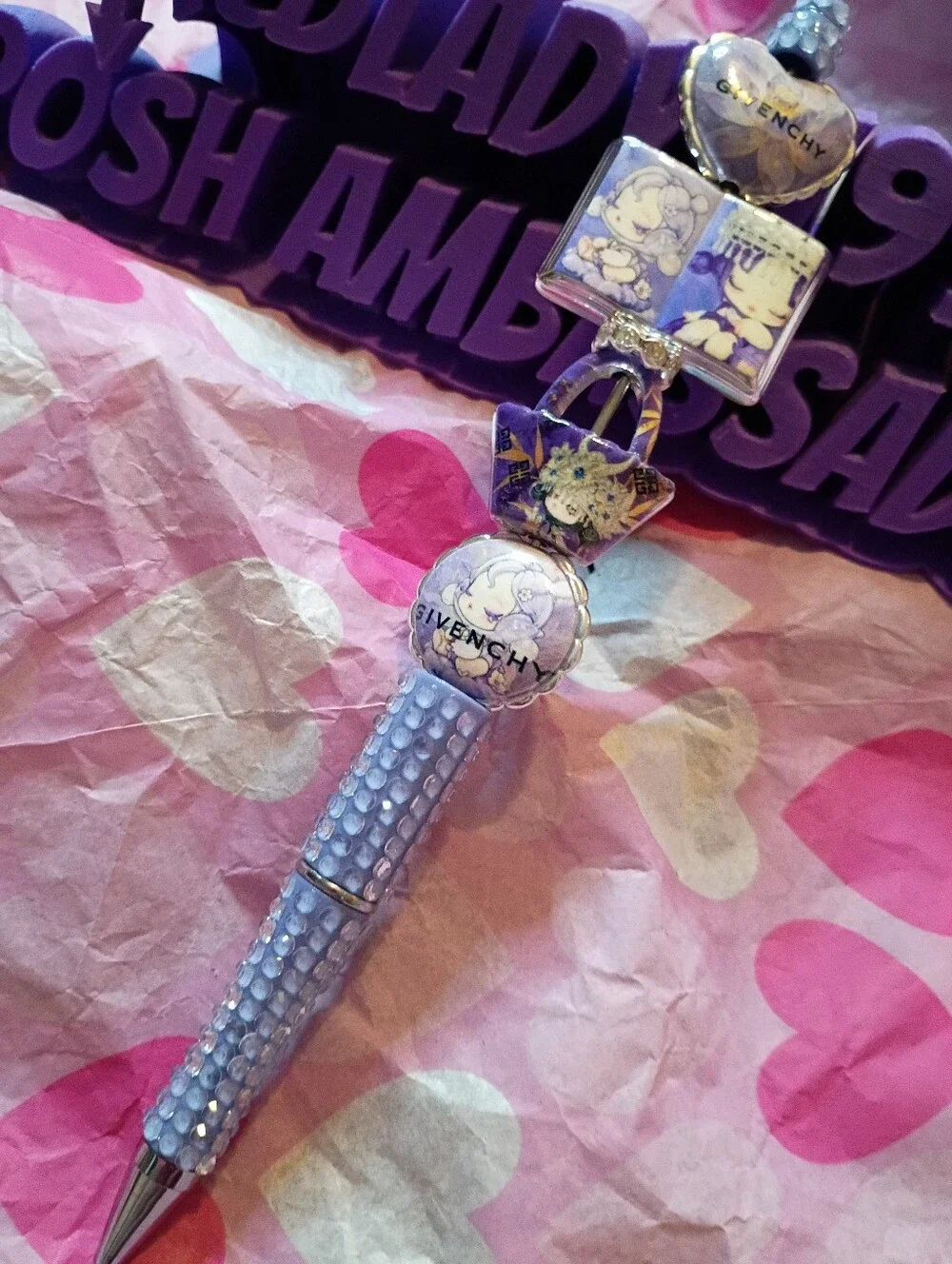 Skull Panda Pen with Purple & Silver Accents